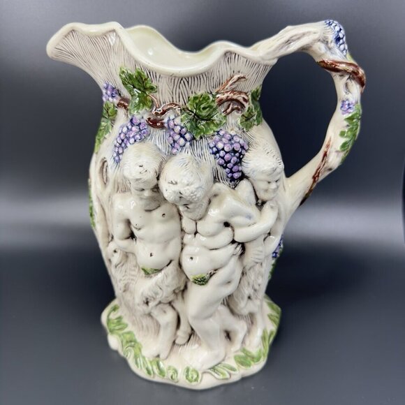 Vintage 1975 Hand Painted Ceramic Jug Pitcher Carafe Artist Signed Naked Men VTG - Picture 11 of 14